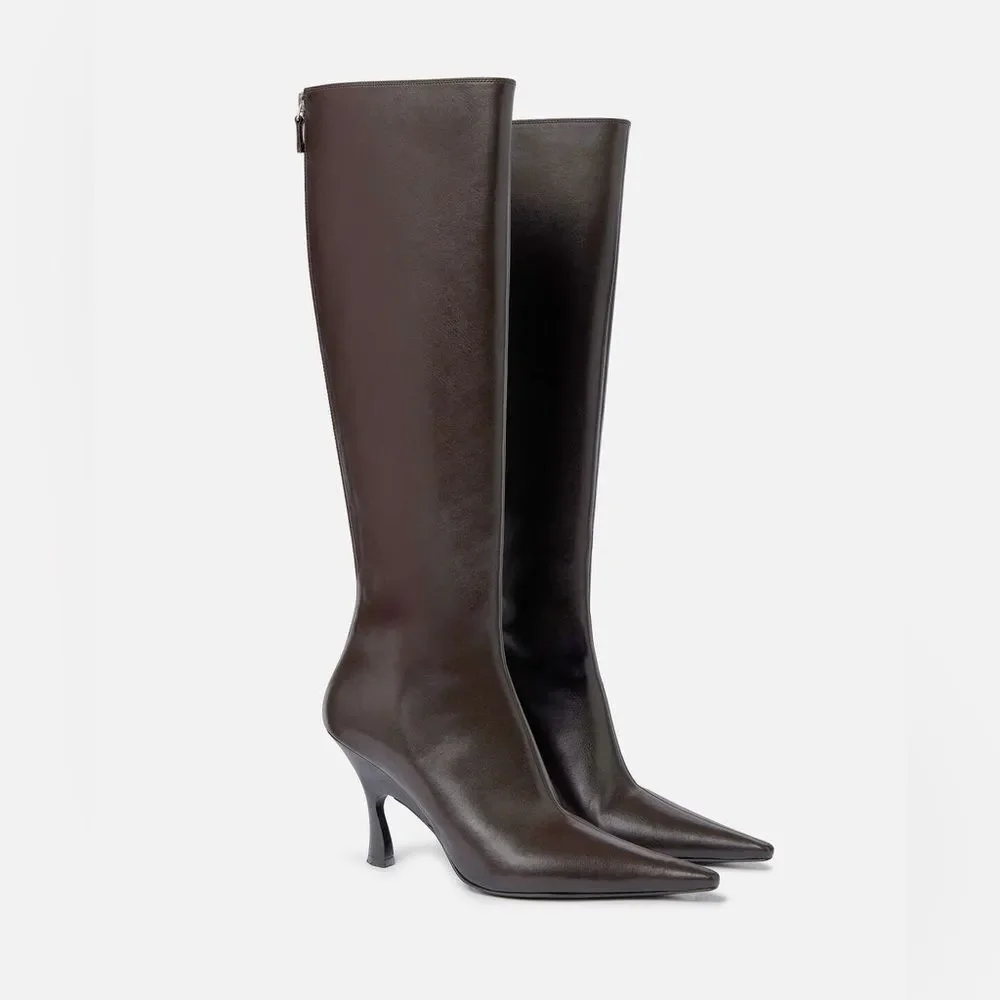Stella McCartney Elsa Knee-High Heeled Boots, Brown, NWT, Size 38